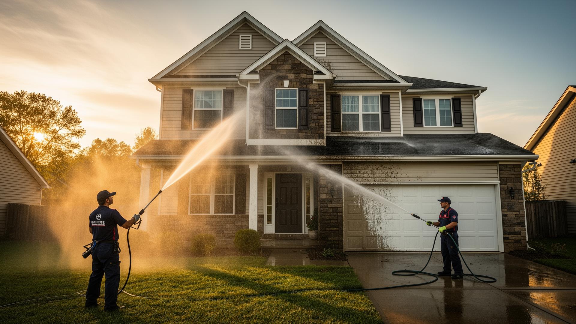 Pressure washing in action